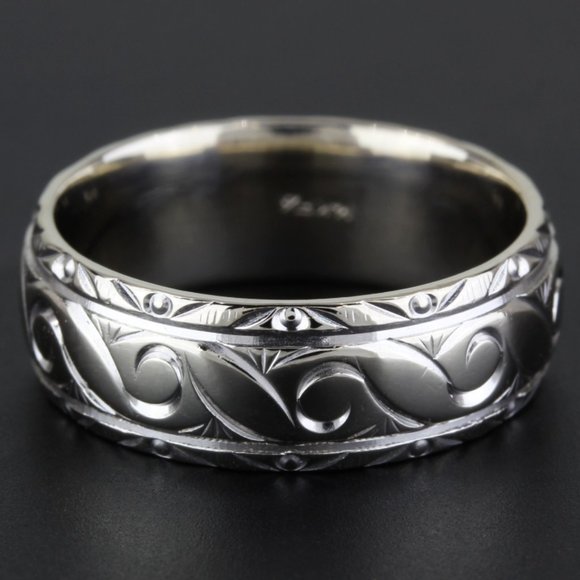 14k White Gold Carved Band Ring by Fredrick Goldman - Picture 3 of 4